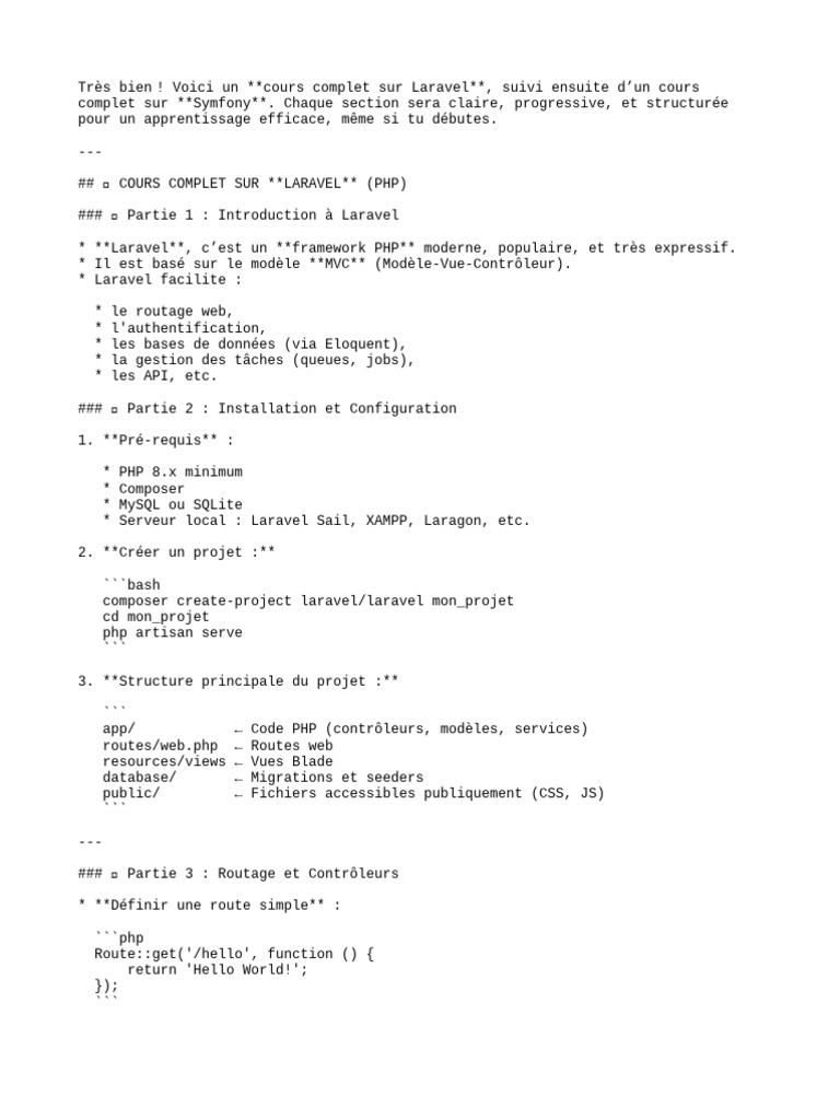 Cours Complet sur Laravel et Symfony | PDF | Modèle-vue-contrôleur | PHP