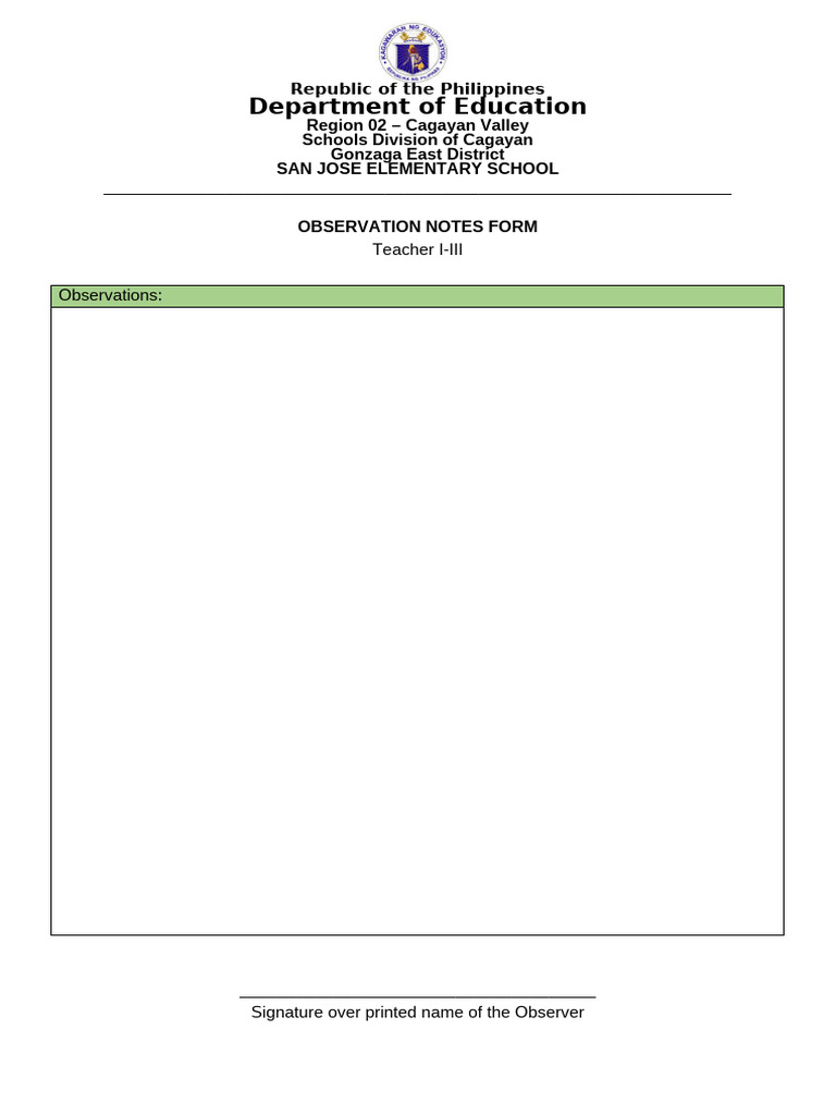 San Jose Elementary School Observation Notes | PDF