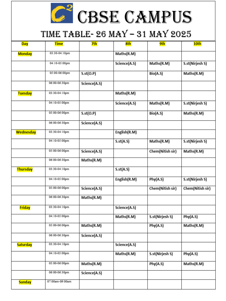 CBSE Campus Timetable May 2025 | PDF