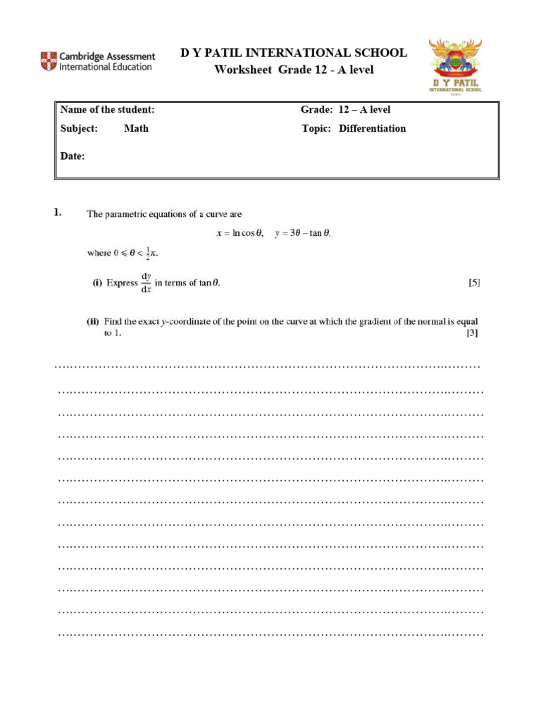A2 Math Worksheet - Differentiation | PDF