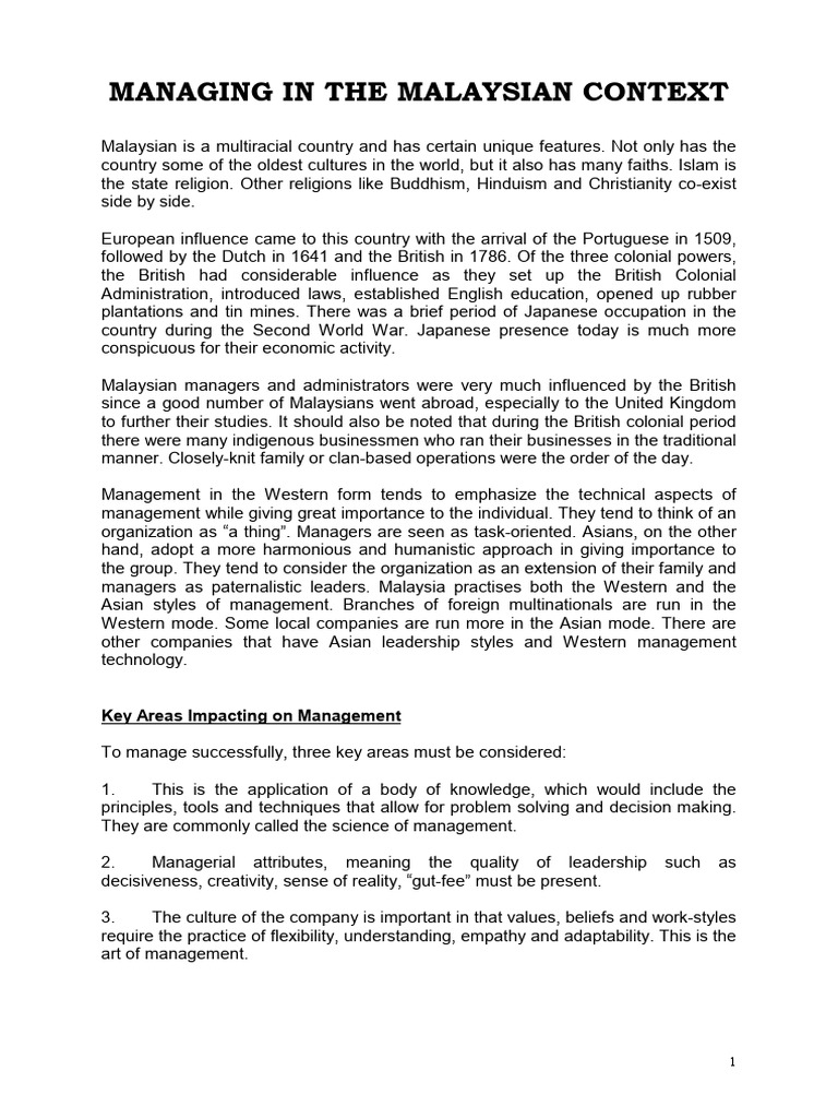 Managing Diversity in Malaysian Culture | PDF | Malaysia | Leadership