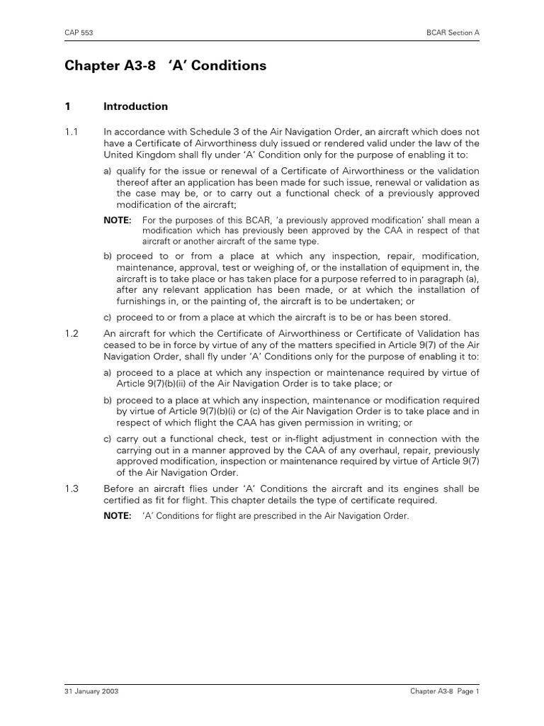 BCAR A3-8 'A' Conditions Overview | PDF | Aerospace | Aircraft