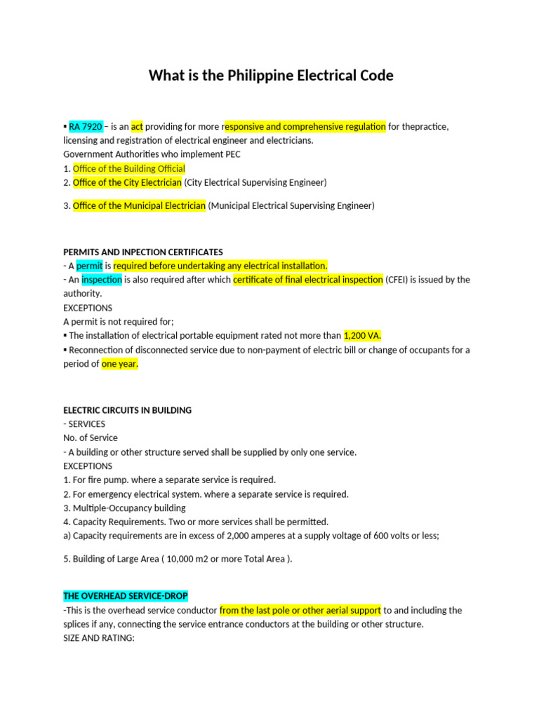 Overview of the Philippine Electrical Code | PDF | Electrical Wiring ...