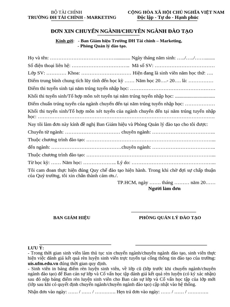 Don Chuyen Nganh Tin Chi | PDF