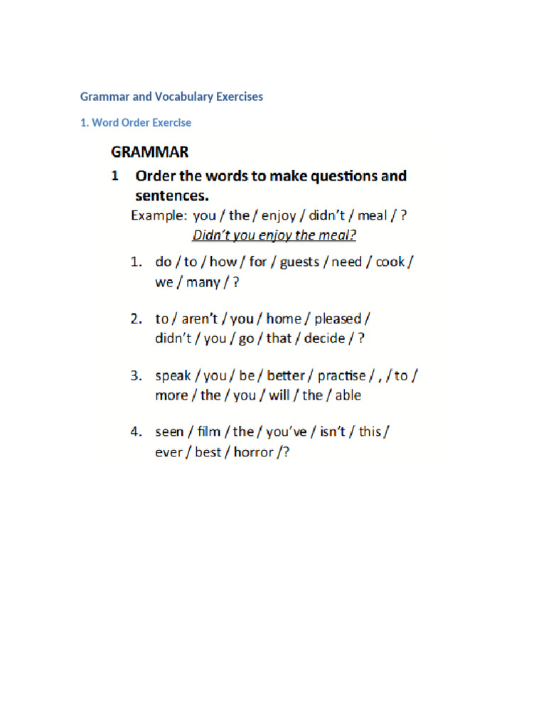 Grammar and Vocabulary Exercises | PDF