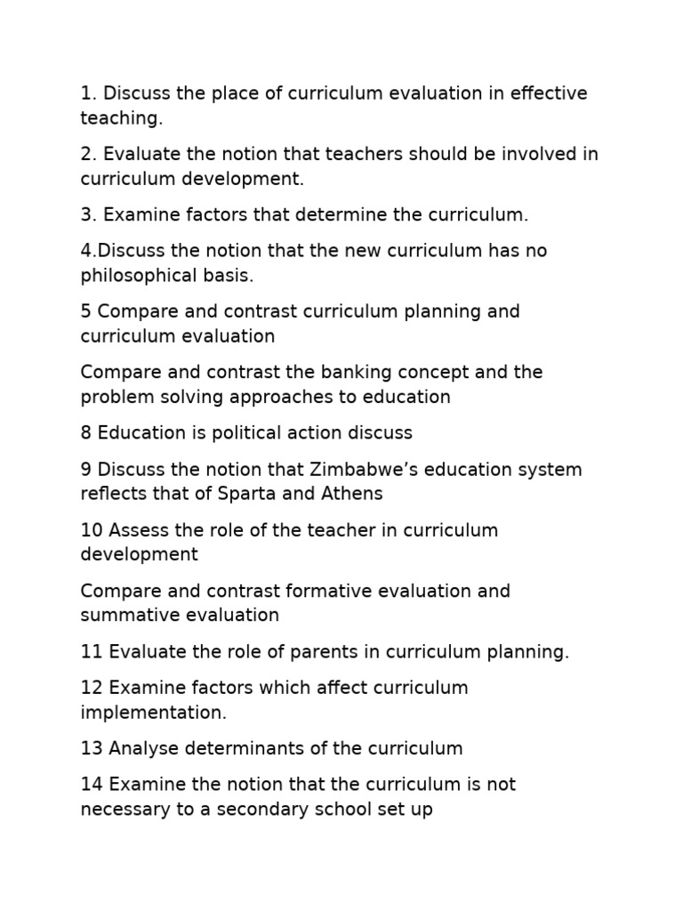 Questions On Curriculum | PDF
