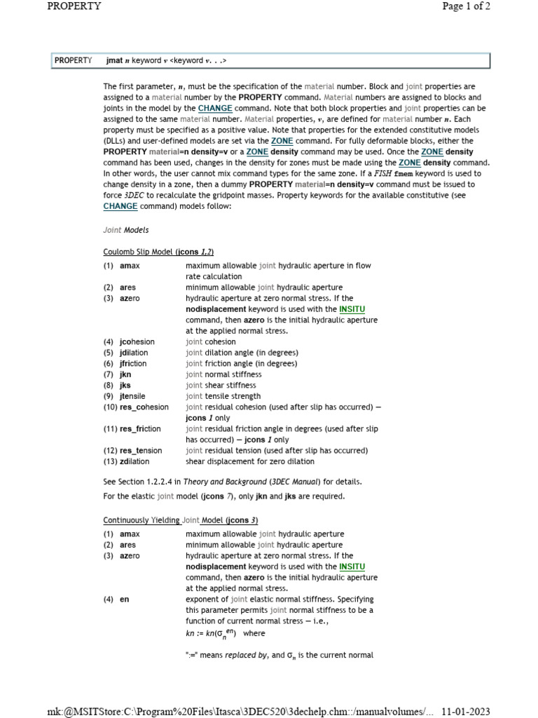 3DEC Material and Joint Properties Guide | PDF | Stress (Mechanics ...