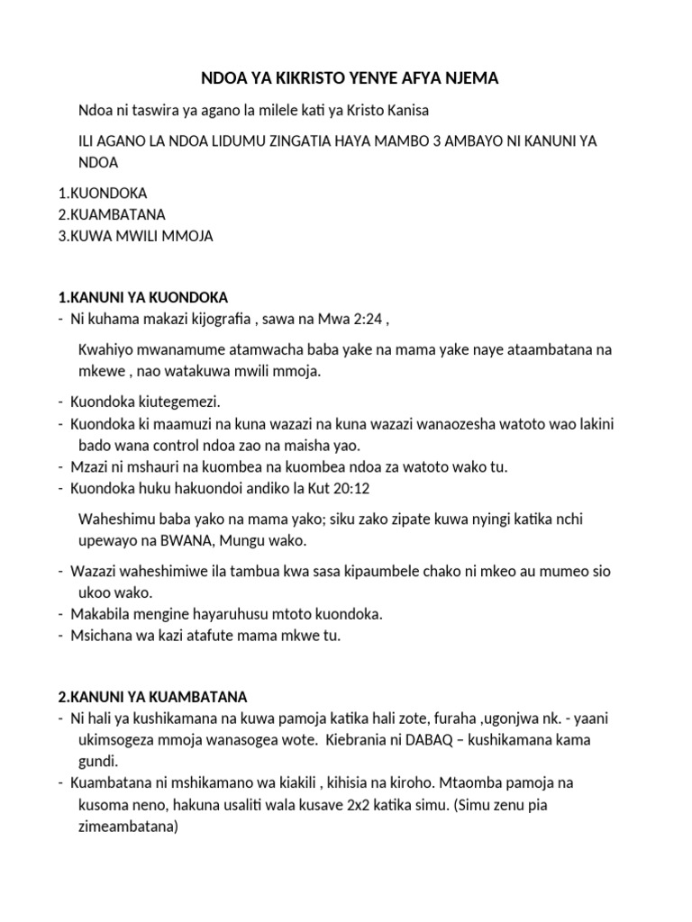 Ndoa Ya Kikristo Yenye Afya Njema Pdf