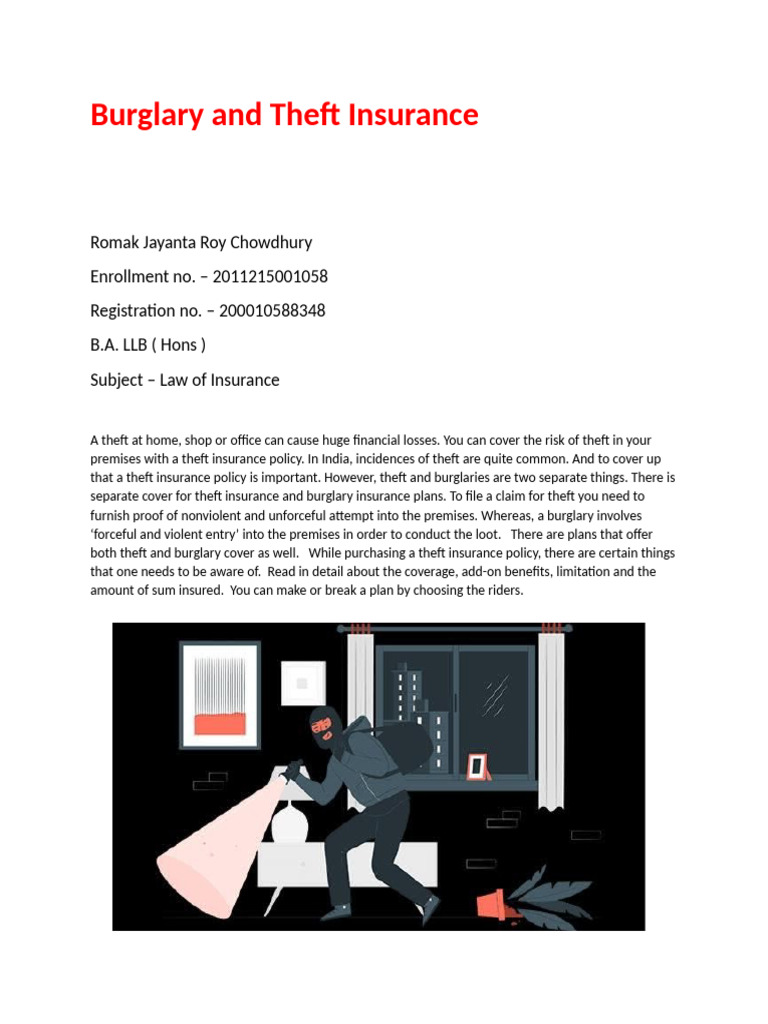 Theft and Burglary Insurance Overview | PDF | Insurance | Burglary