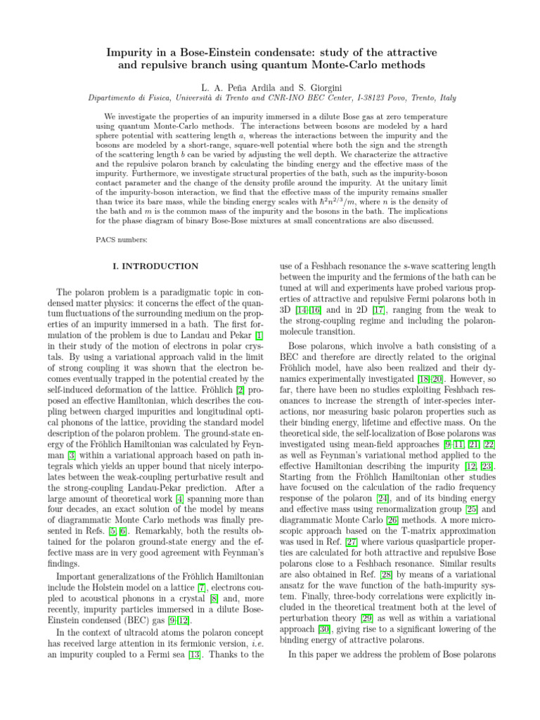 Impurity in A Bose-Einstein Condensate - Study of The Attractive | PDF ...