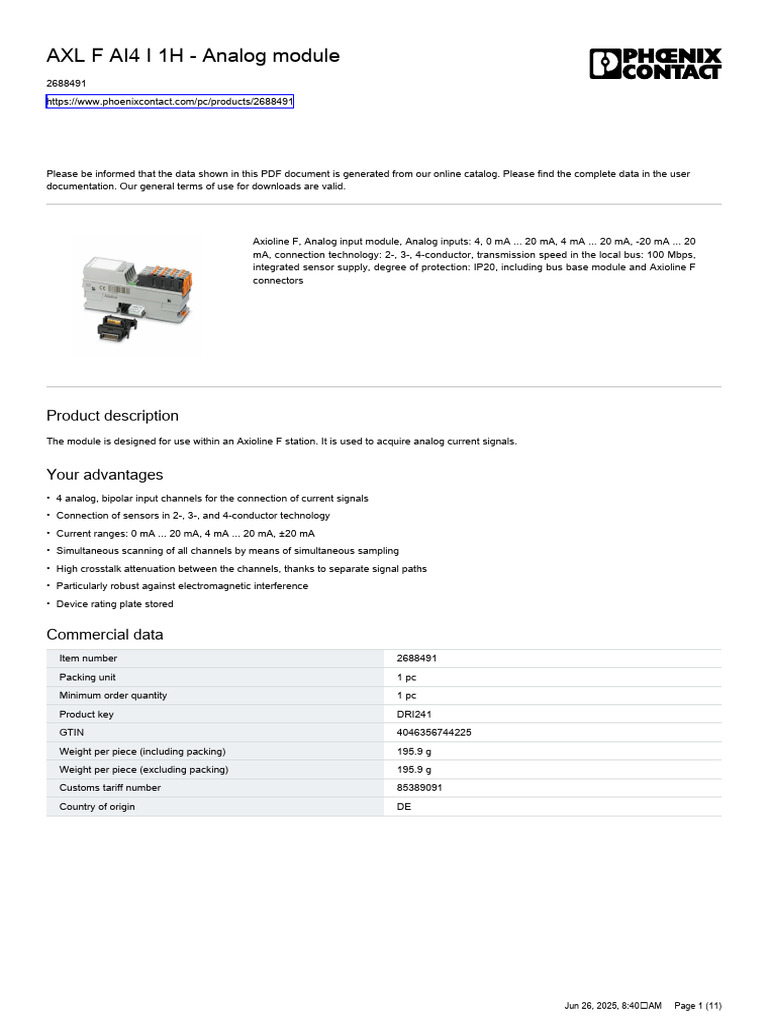 AXL F AI4 I 1H Datasheet | PDF | Analog To Digital Converter ...