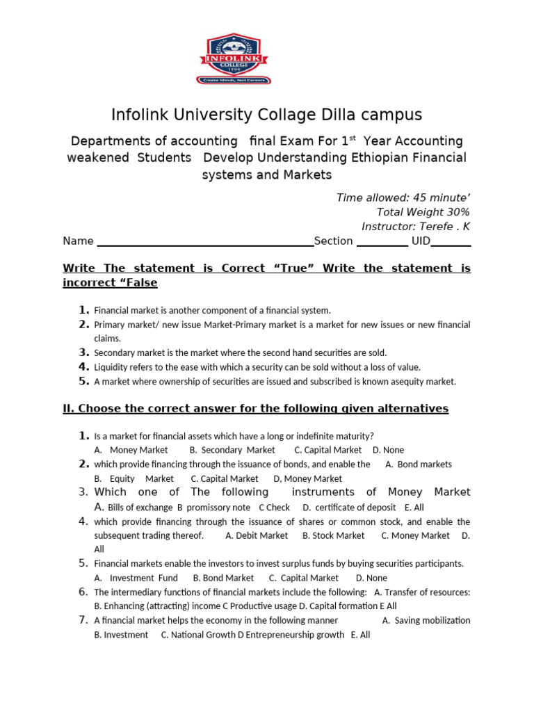 Infolink University Collage Dilla Campus | PDF | Financial Markets ...