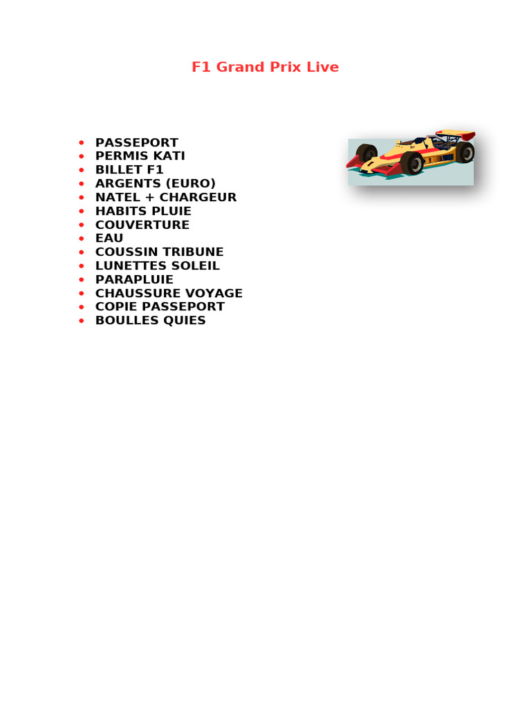 Liste d'Essentiels pour F1 Grand Prix | PDF