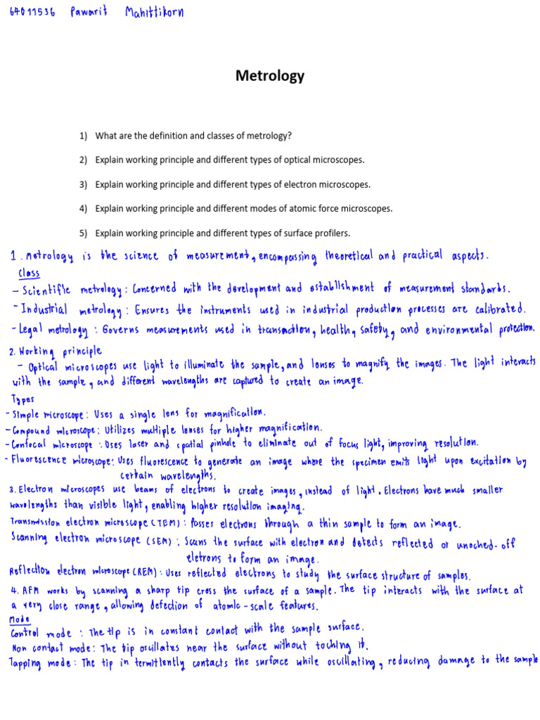 HomeworkMetrology | PDF | Microscope | Laboratory Techniques