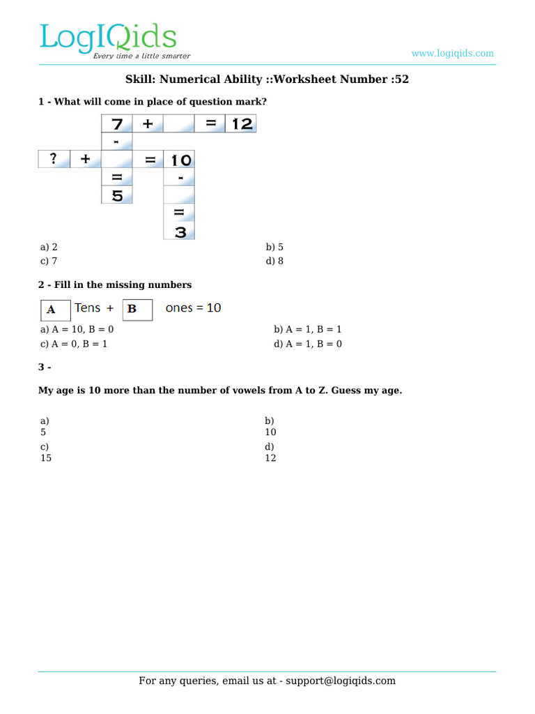 Age Riddle and Numerical Worksheet | PDF