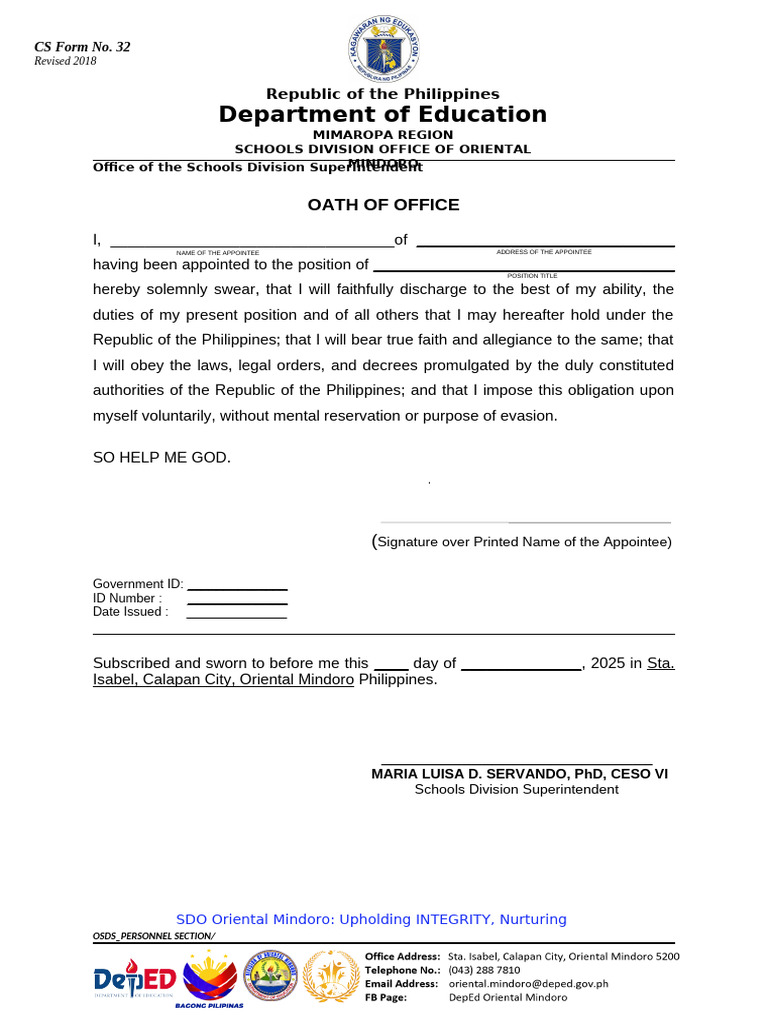 Oath of Office for Education Appointee | PDF
