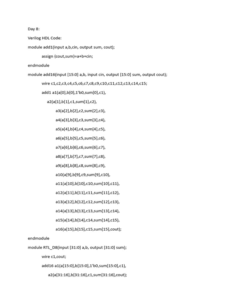 16-bit Adder in Verilog HDL | PDF