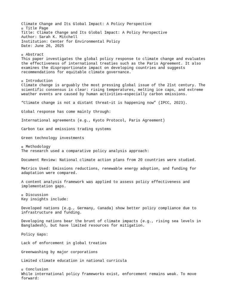 Global Climate Policy Analysis 2025 | PDF