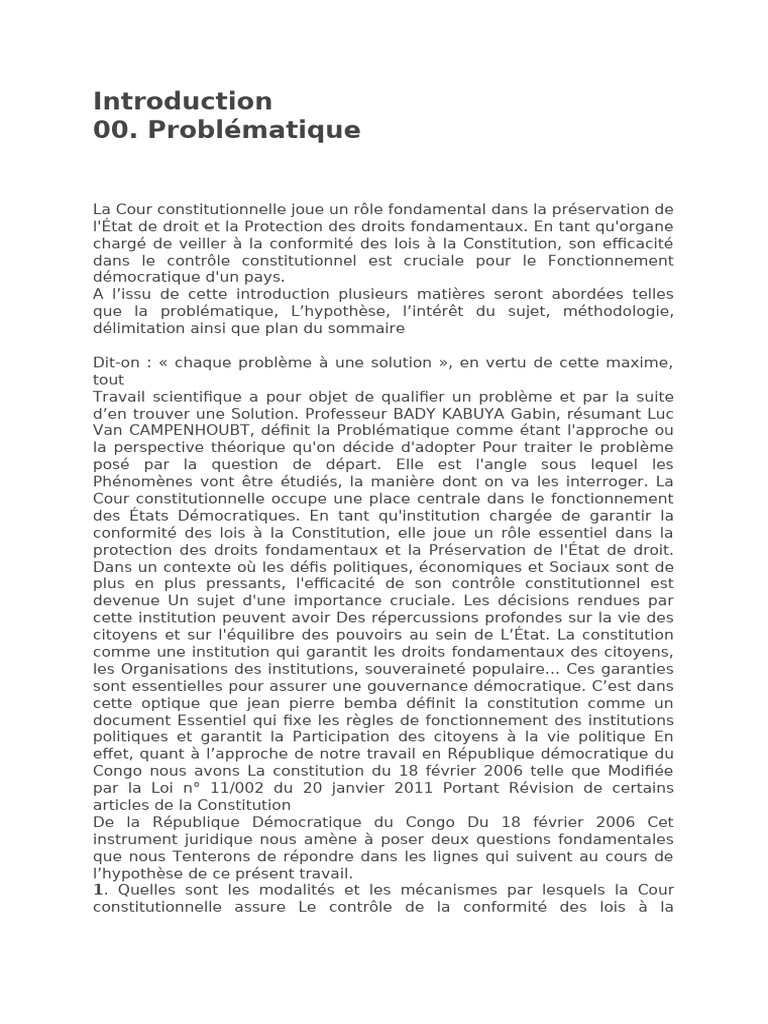 Rôle de la Cour constitutionnelle en RDC | PDF | Constitution | Loi