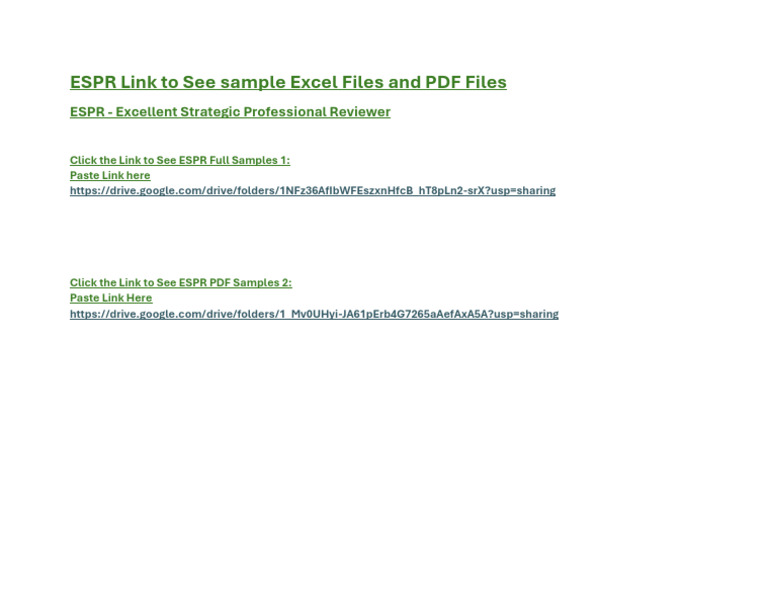 ESPR Link To See Sample Excel Files and PDF Files | PDF