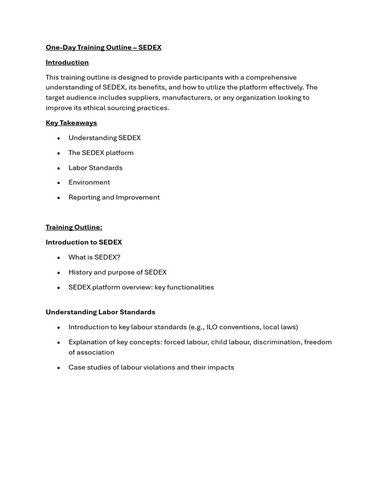 SEDEX Training for Ethical Sourcing | PDF