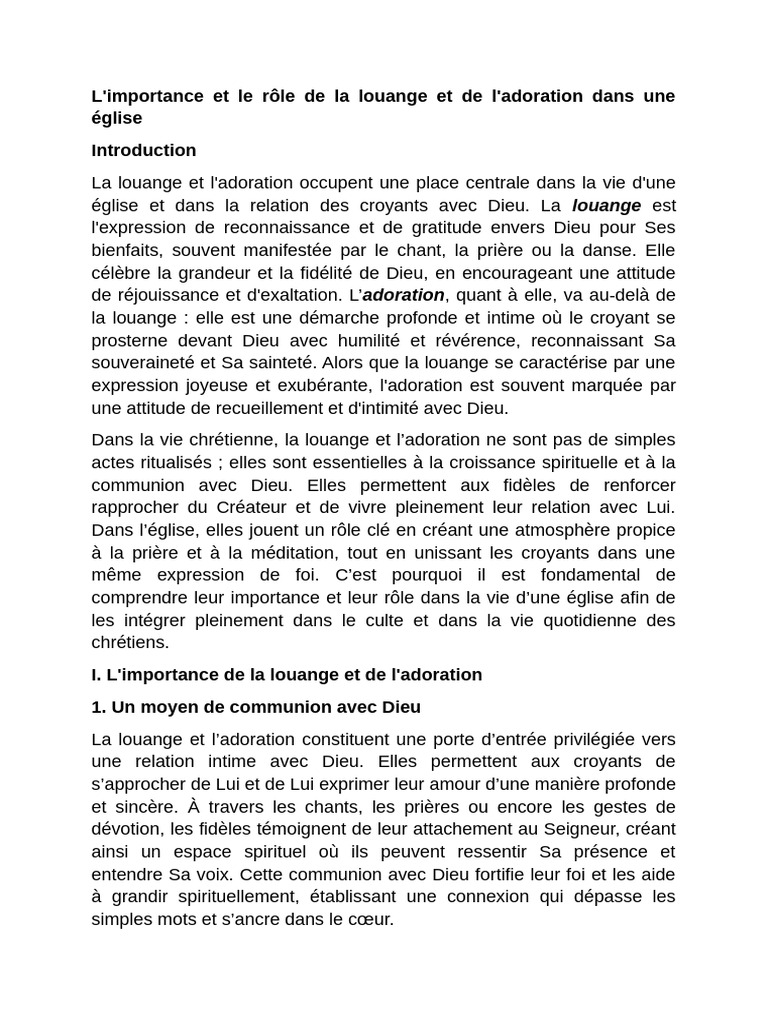 Importance de la louange et adoration | PDF | Dieu | Prière