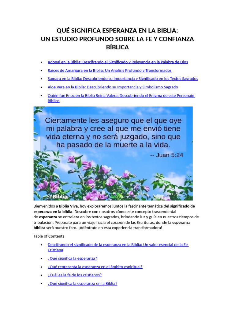 Significado de la Esperanza en la Biblia | PDF | Fe | Biblia