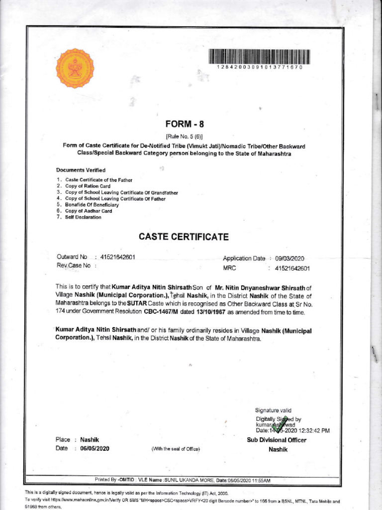 CAST Cer With Affidavite | PDF