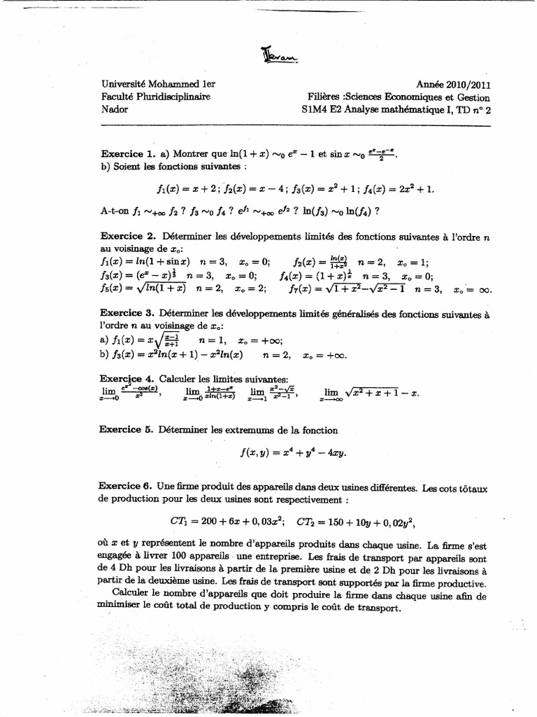td2 Math001 | PDF
