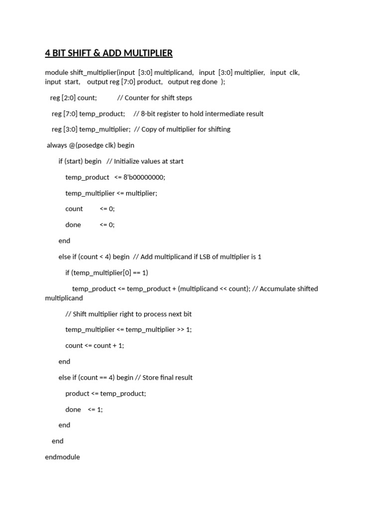 4-Bit Shift and Add Multiplier Code | PDF