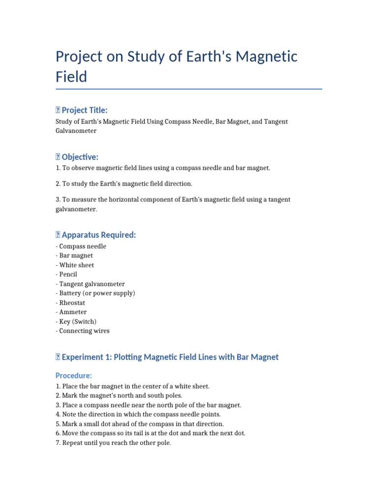 Earth's Magnetic Field Study Project | PDF | Compass | Magnetism