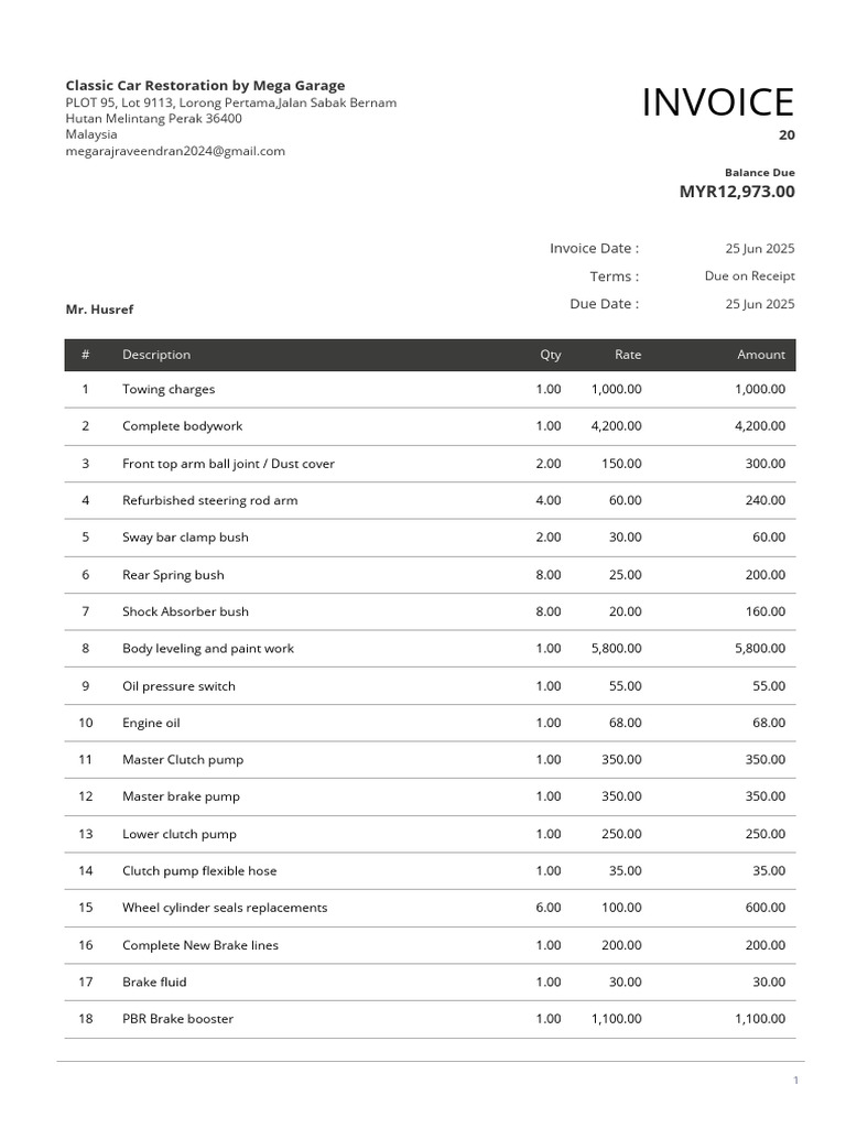 Invoice: Classic Car Restoration by Mega Garage | PDF | Land Vehicles ...