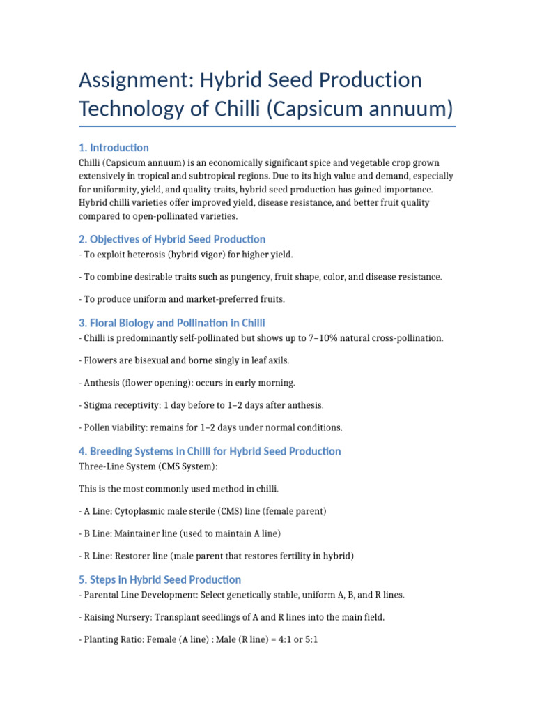 Hybrid Seed Production in Chilli | PDF | Hybrid (Biology) | Pollination