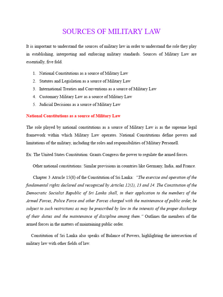 Key Sources of Military Law Explained | PDF | Military Justice | Double ...