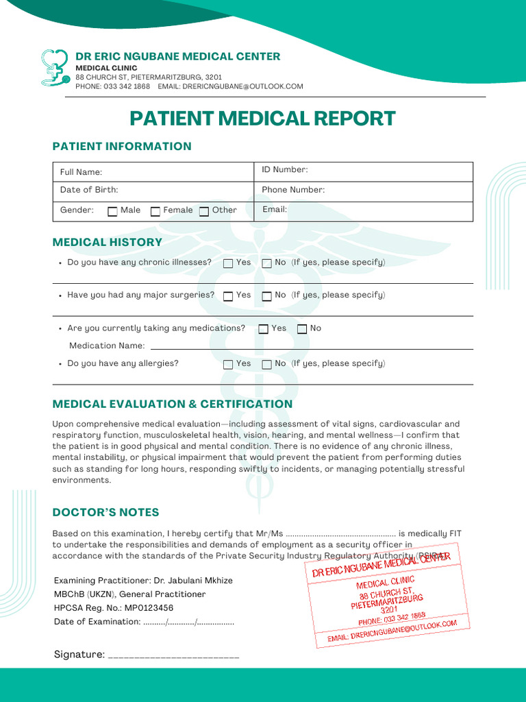 Green and White Minimalist Patient Medical History Form Document A4 | PDF