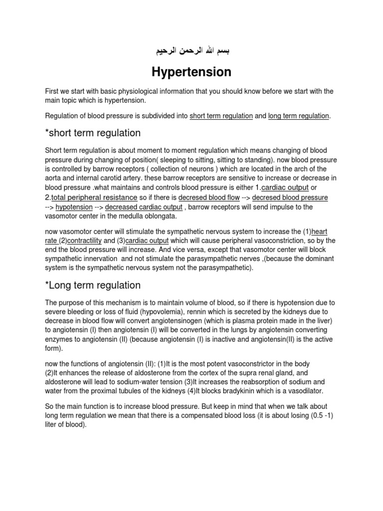 Hypertension: Short Term Regulation | PDF | Hypertension | Blood Pressure