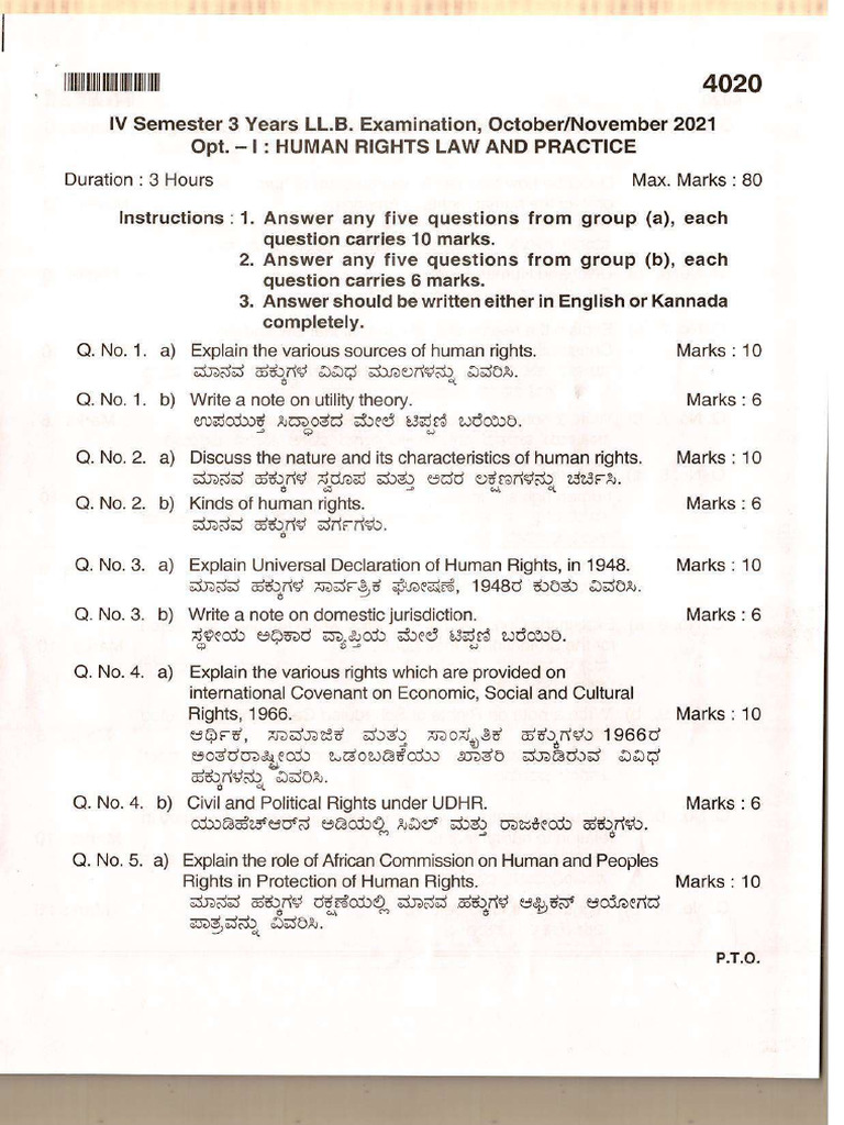 Human Rights Law Exam Questions | PDF | Human Rights | Rights