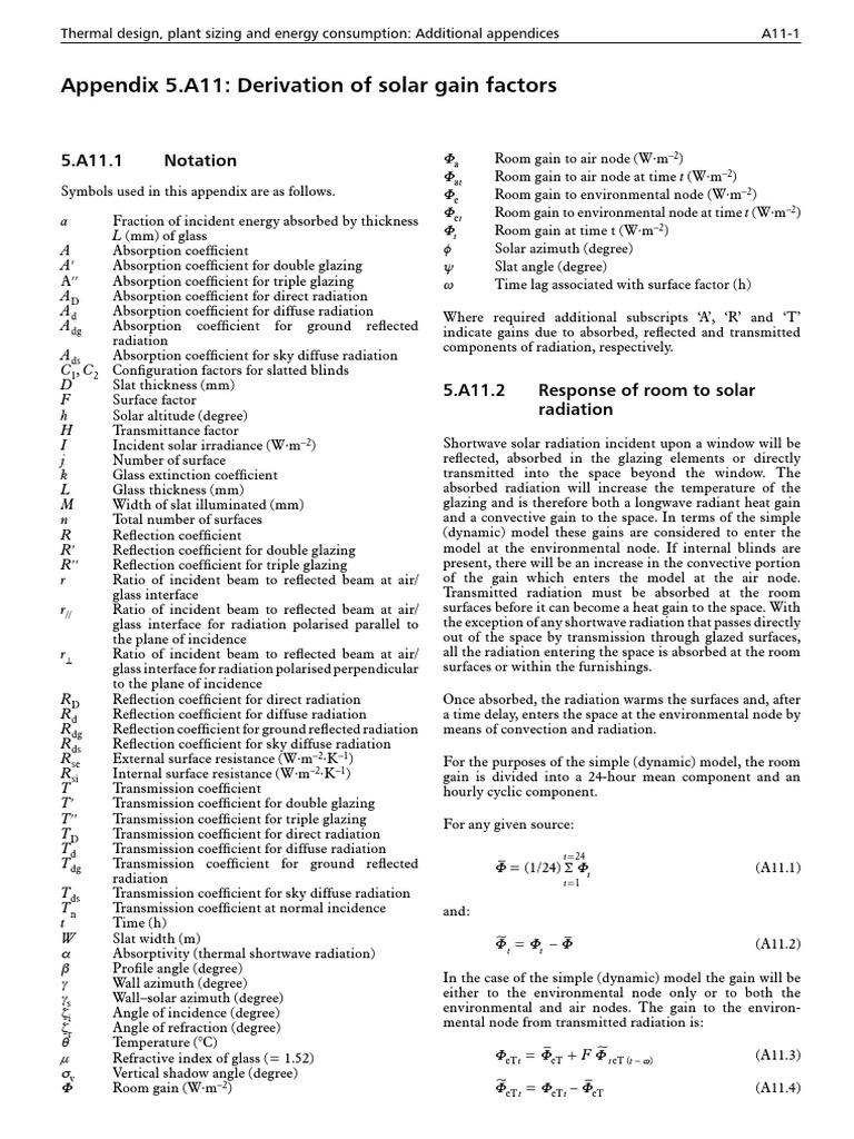 Appendix 5.A11 Derivation of Solar Gain Factors | PDF | Reflection ...