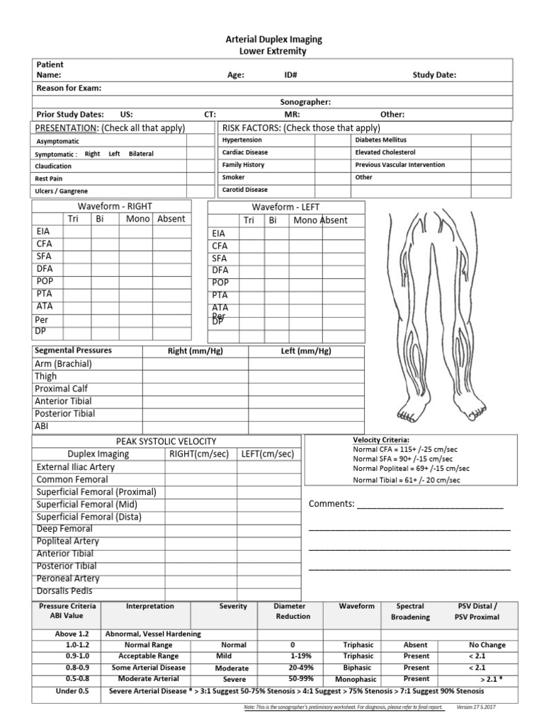 Lower Extremity Arterial Ultrasound Worksheet | PDF | Edema | Medical ...