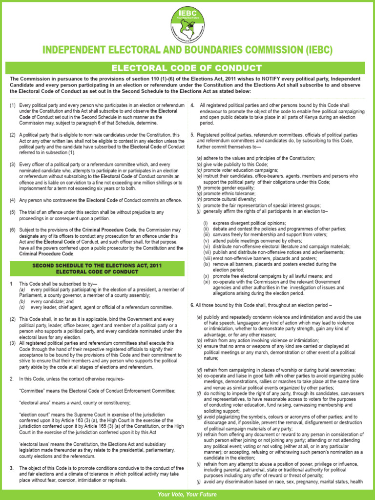 Electoral Code of Conduct Overview | PDF | Elections | Criminal ...