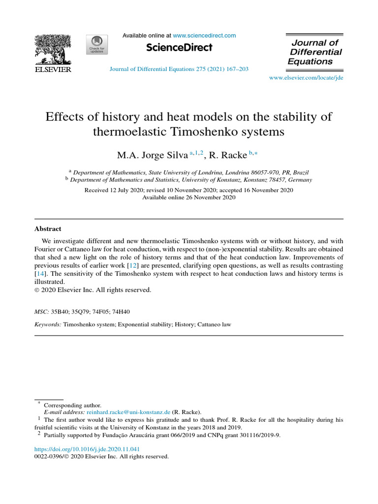 Thermoelastic Timoshenko System Stability | PDF | Damping | Equations