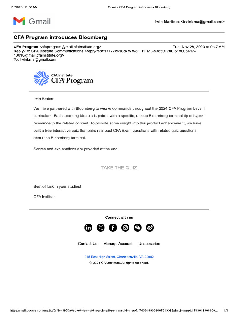 CFA Program Introduces Bloomberg | PDF