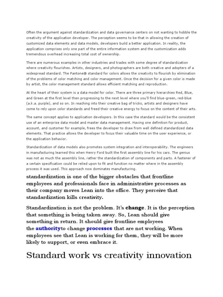 Standard Work Vs Creativity Innovation: Authority Processes | PDF ...