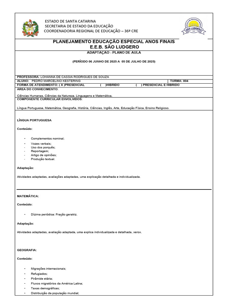Plano de Aula Adaptado para Educação Especial | PDF | Science