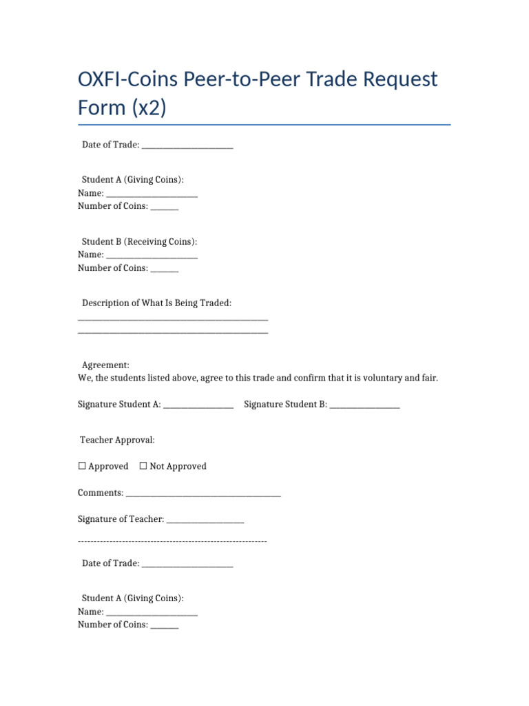 OXFI Coins Trade Request Form Double | PDF