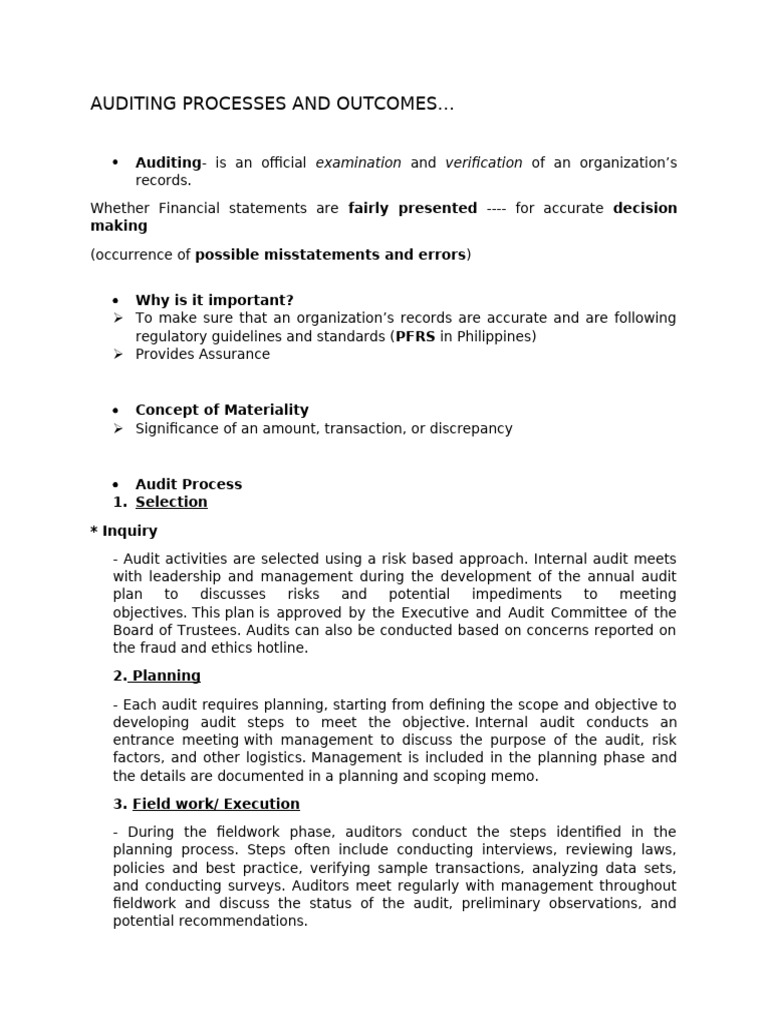 Auditing Processes and Outcomes | PDF | Audit | Internal Audit