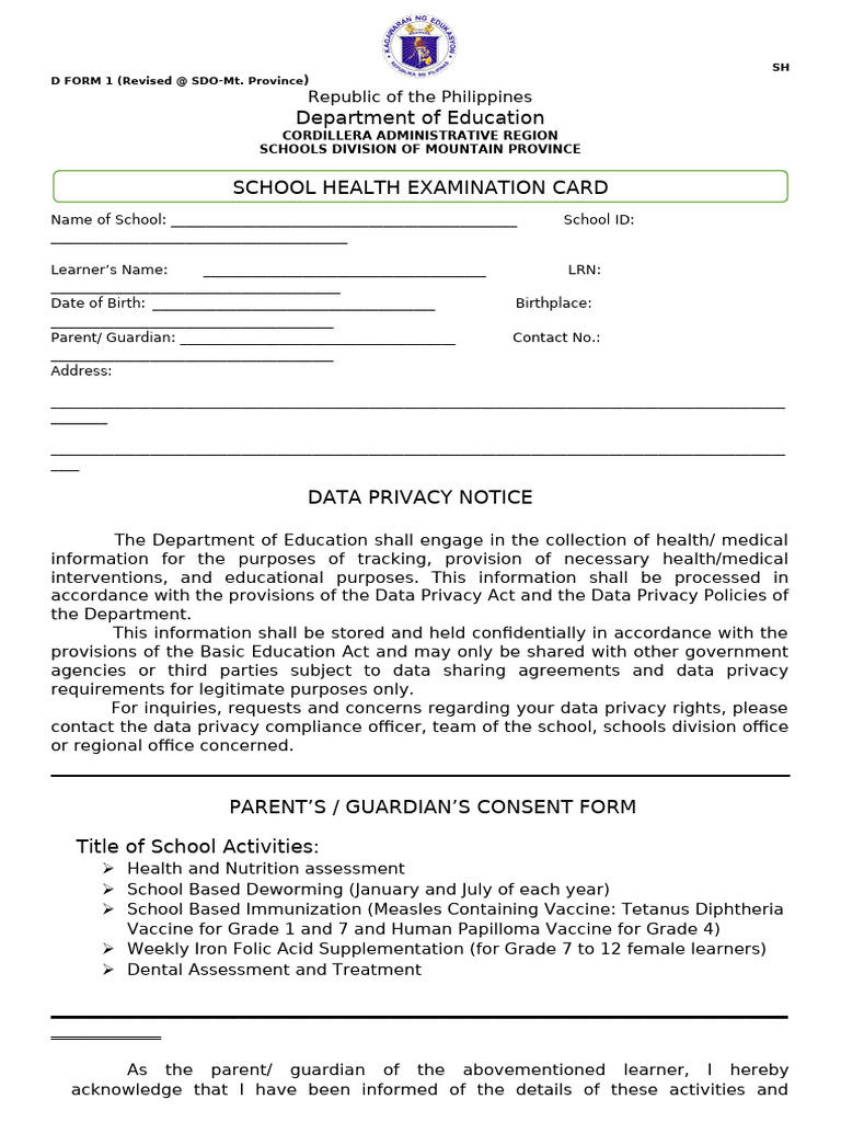 School Health Examination Form | PDF | Allergy | Respiratory System