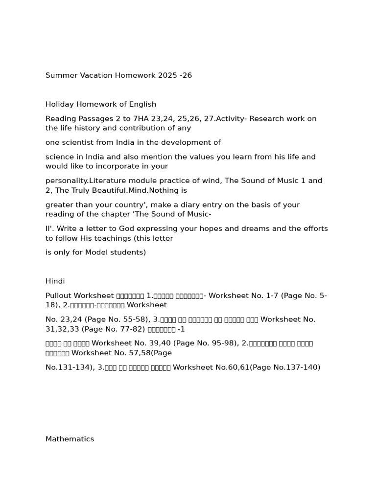 Summer Homework 2025-26: Subject Assignments | PDF | Evaporation | Water