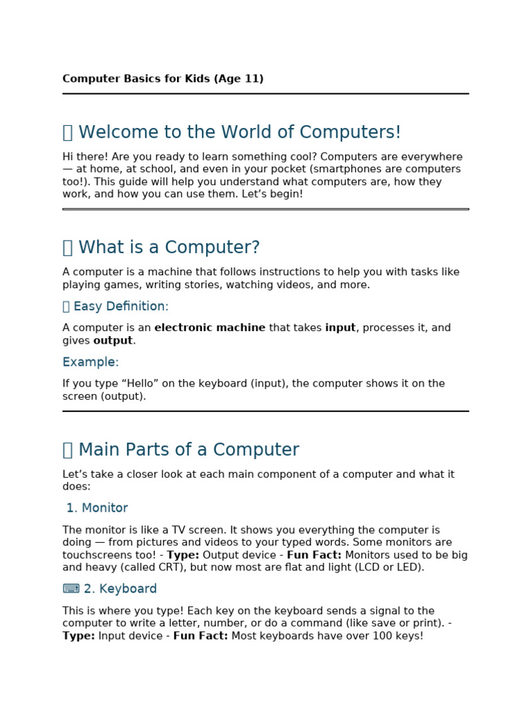 Computer Basics for Kids: A Guide | PDF | Computer Keyboard | Input/Output