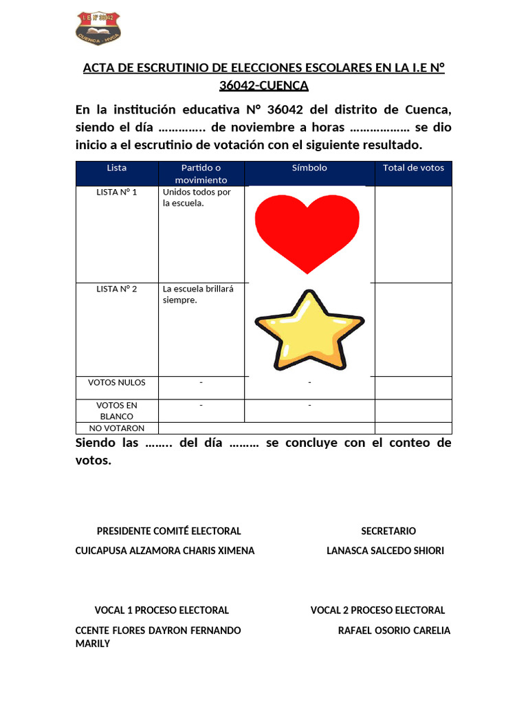 Acta de Escrutinio de Elecciones Escolares en La I | PDF